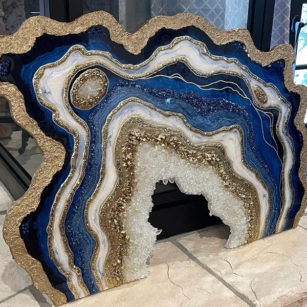 Royal Blue Geode Resin Wall Art