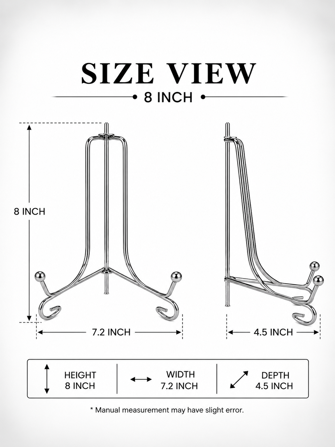 Silver Metal Photo Frame Stand – 8 Inch