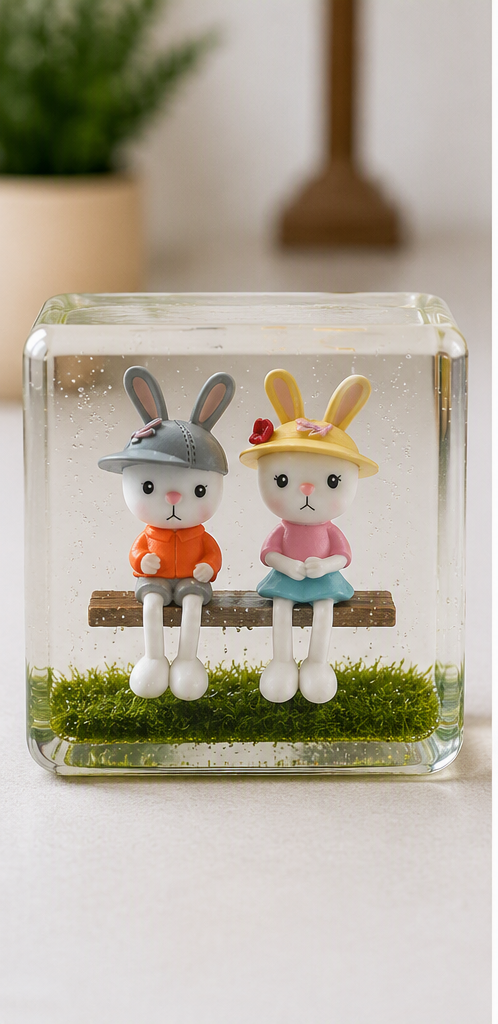 BUNNY COUPLE ON BENCH