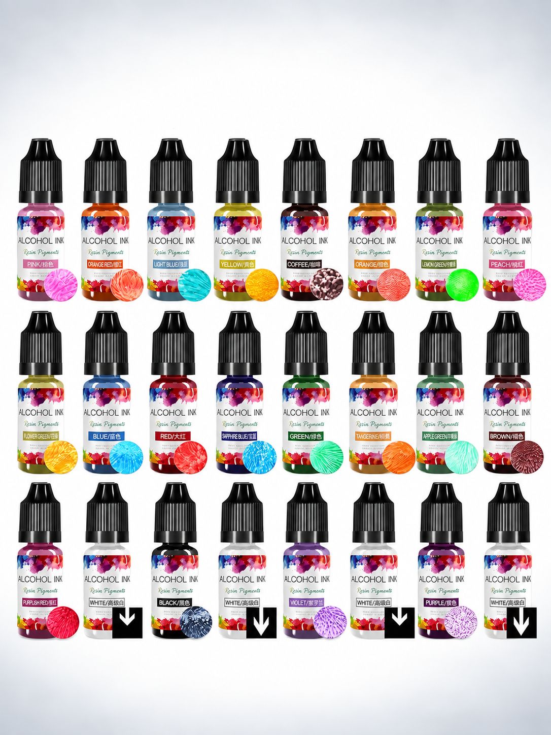 Resin Alcohol Ink Set (24 Vibrant Colours) 10ML