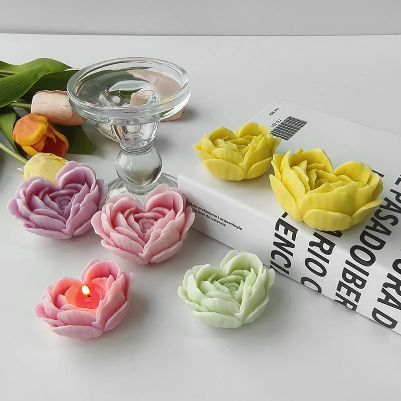 Small 3D Flower Heart Candle Handmade Mould