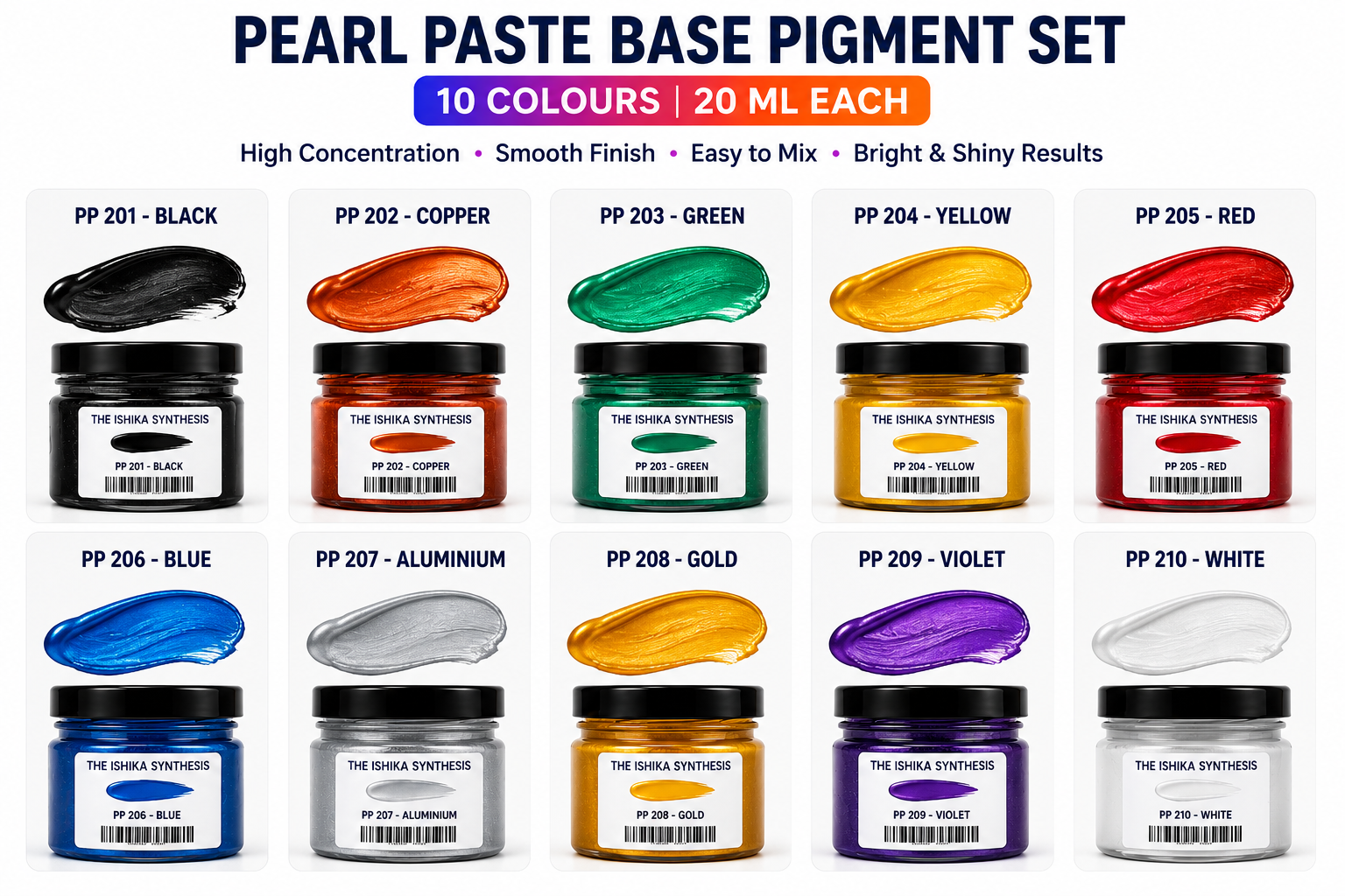 Pearl Paste Base Pigment Set – 10 Colours (20ml Each)