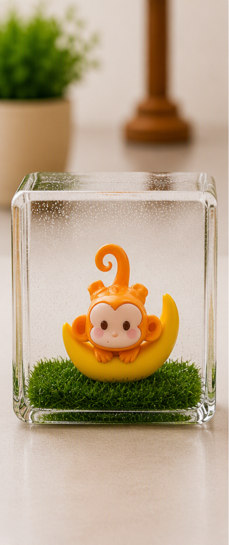 CUTE MONKEY UPSIDE DOWN ON BANANA
