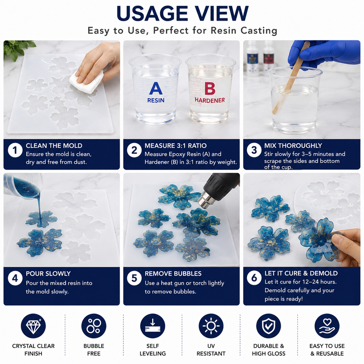 Floral Silicone Resin Mould 5 in 1 for DIY Epoxy Art & Craft