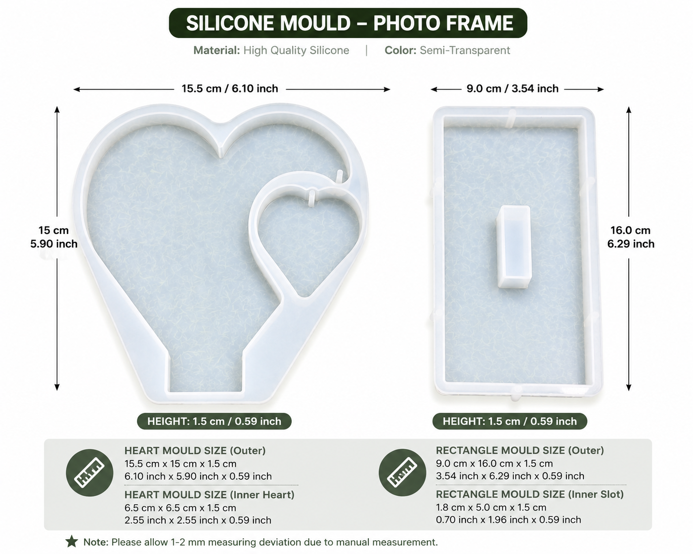 Heart Photo Frame Silicone Resin Mould Set