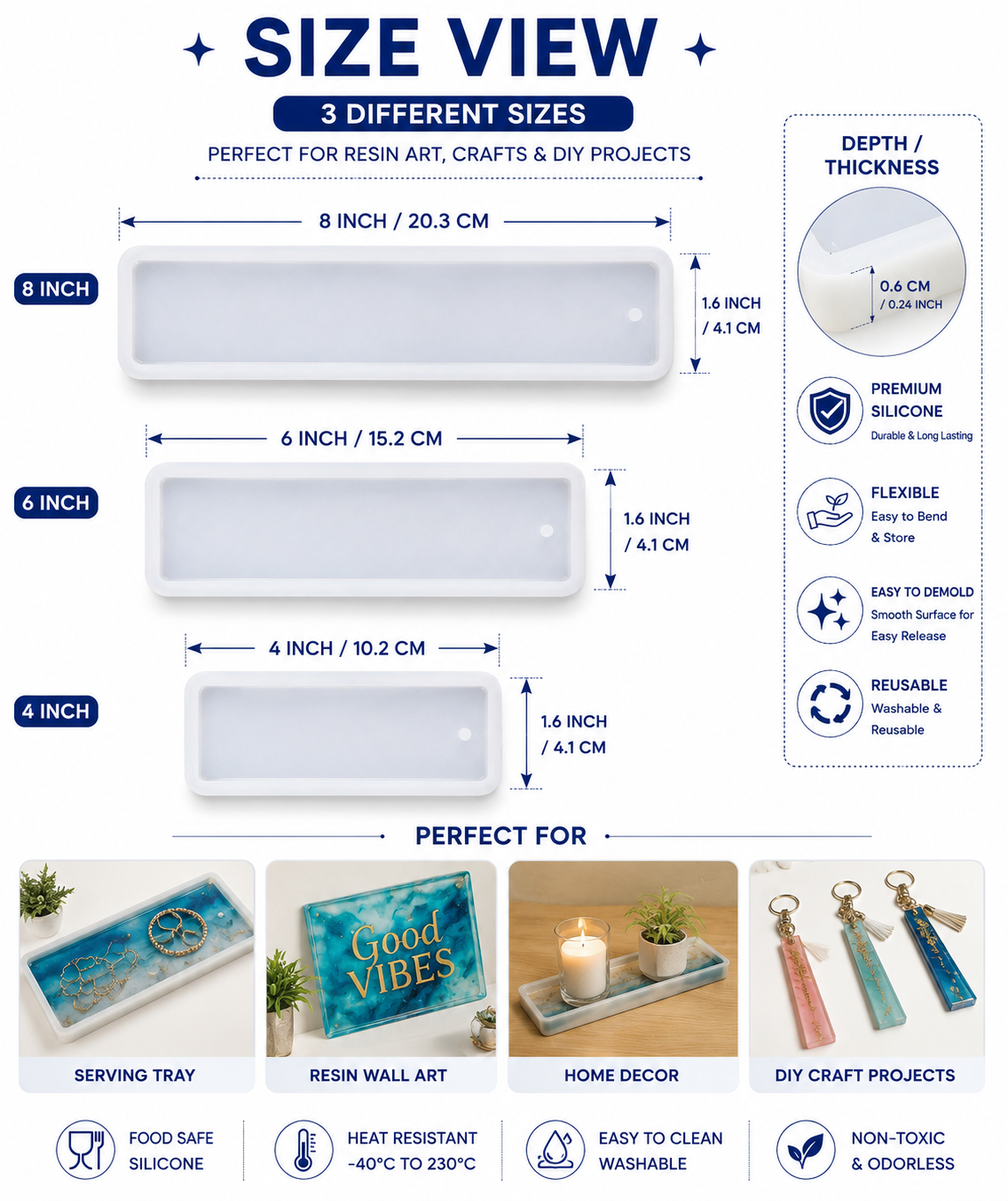 Bookmark Silicone Resin Mould Set – 4, 6 & 8 Inch