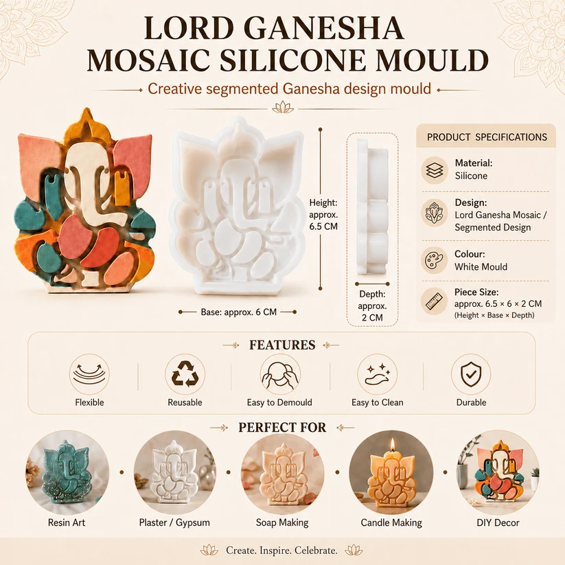 Ganesha Mosaic Silicone Mould - Approx. 6.5 x 6 x 2 CM
