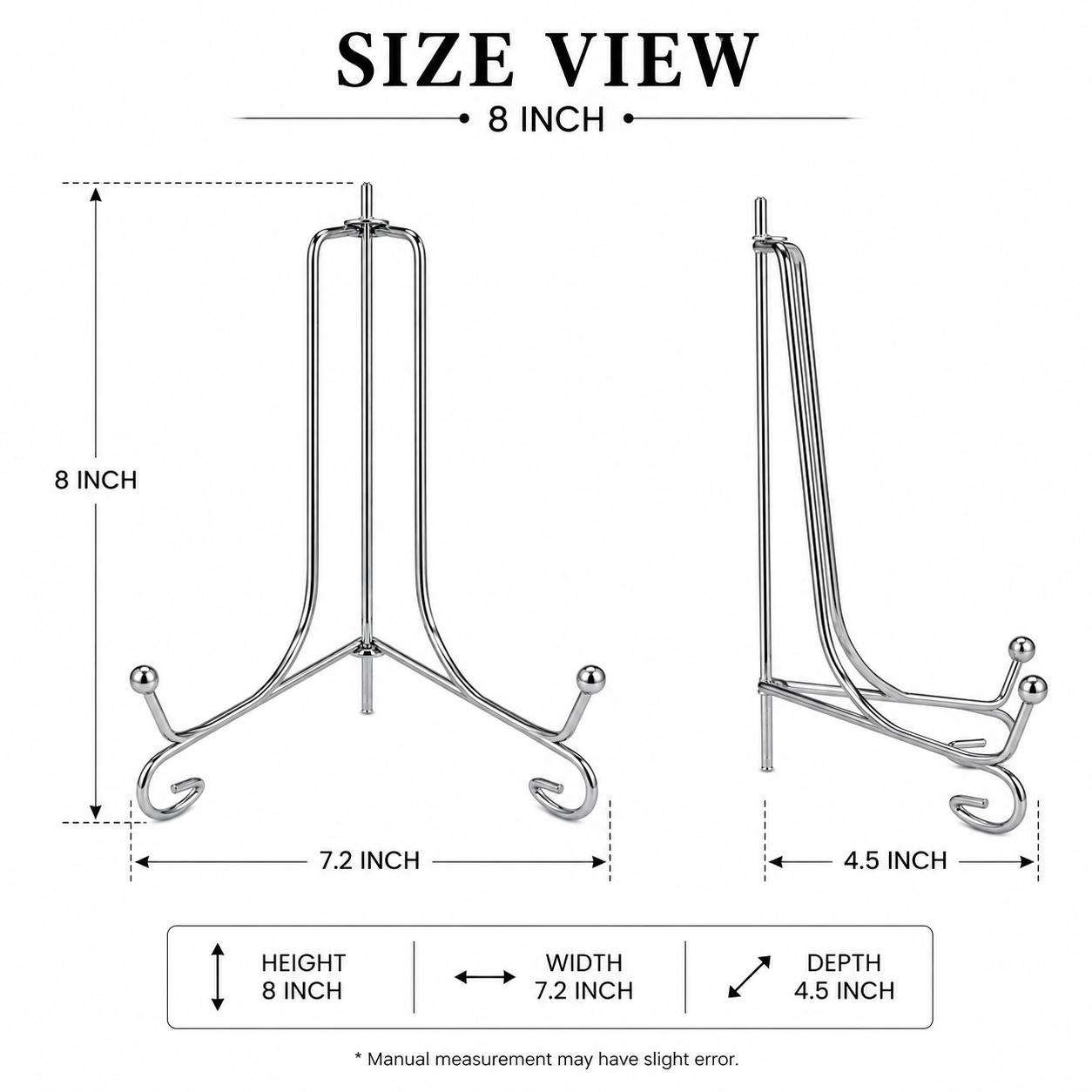 Silver Metal Photo Frame Stand – 8 Inch