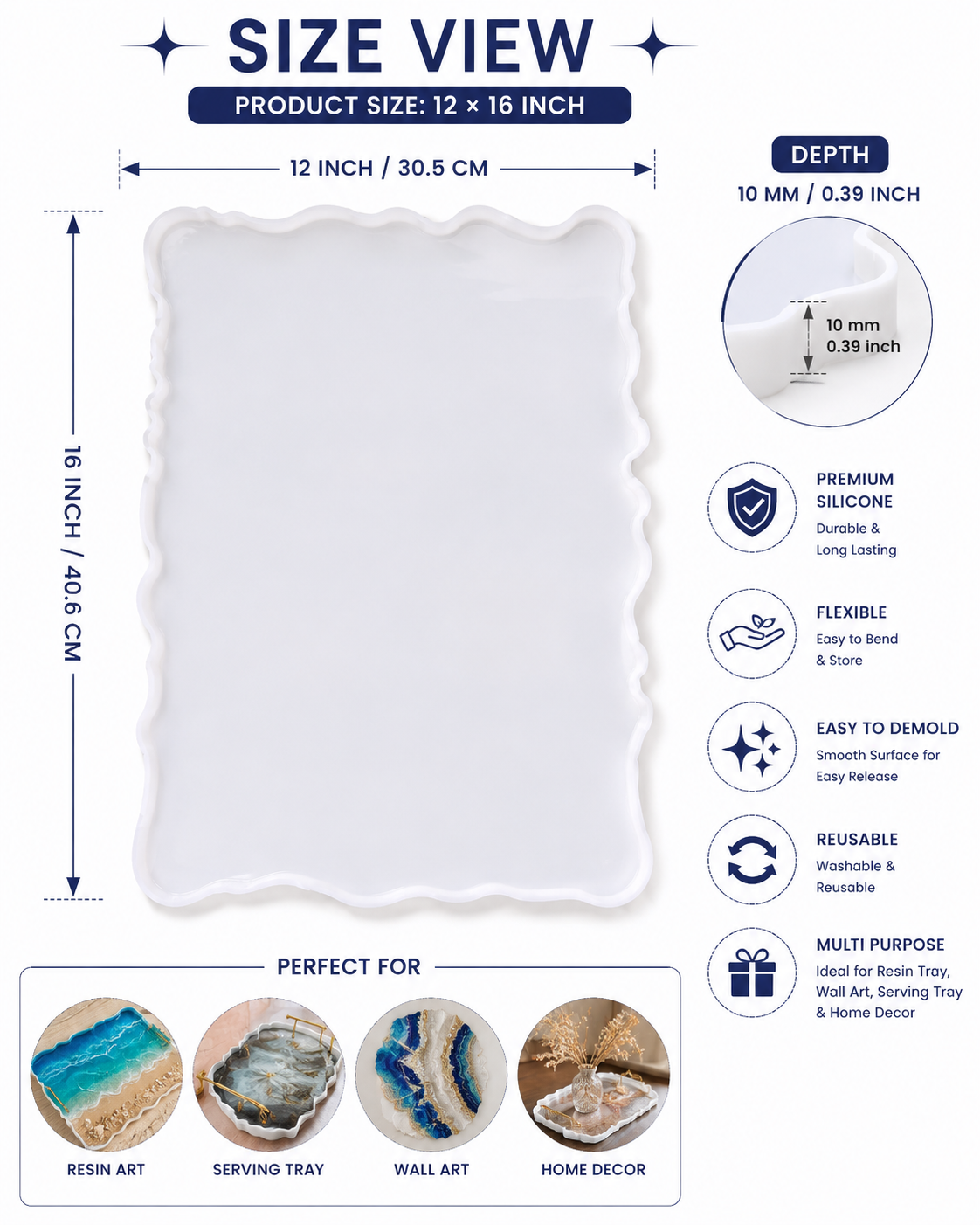 Large Abstract Edge Tray Silicone Resin Mould
