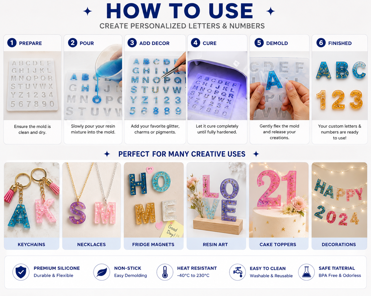 Small Alphabet & Number Silicone Resin Mould