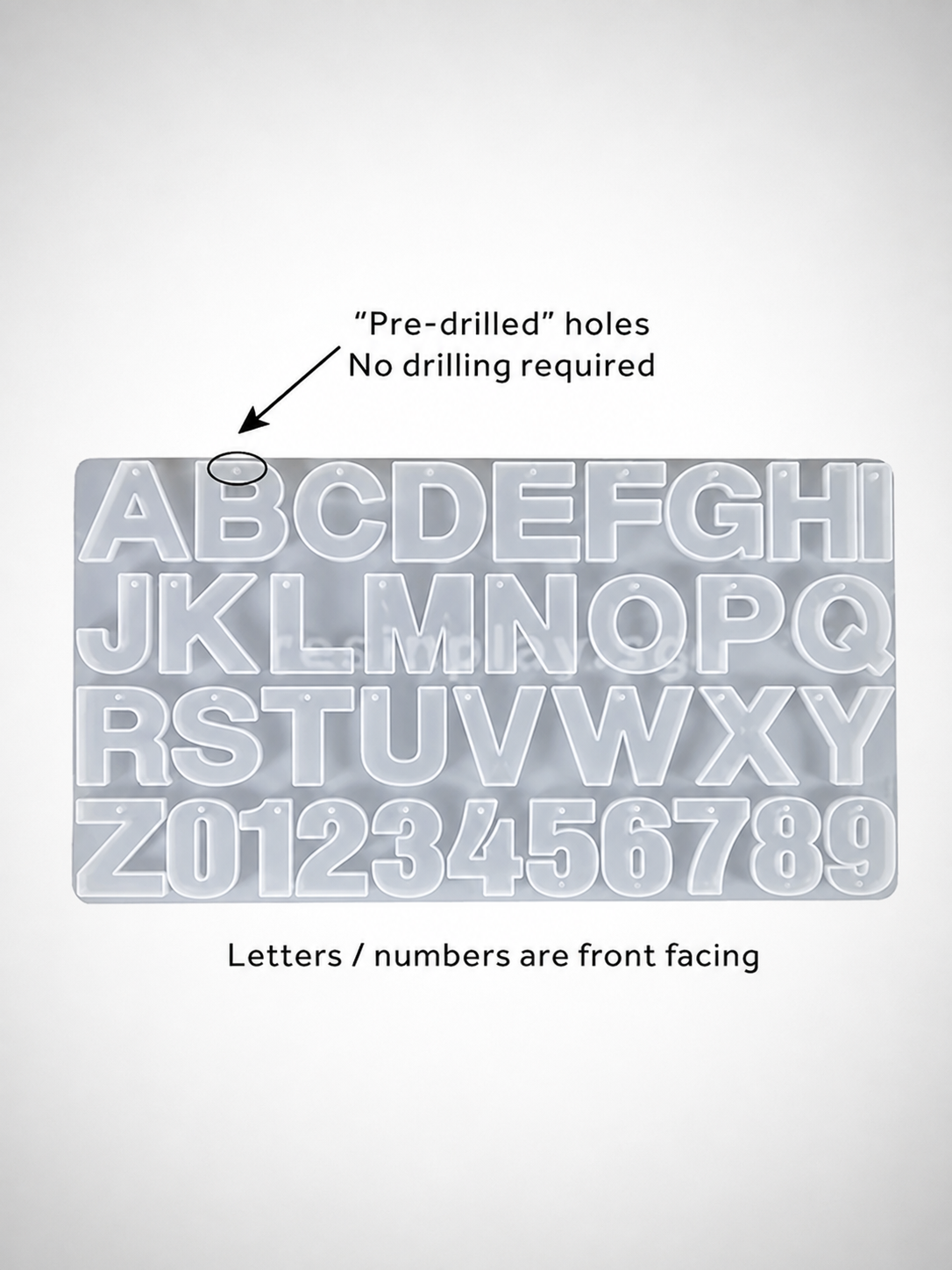 Alphabet & Number Keychain Silicone Resin Mould with Pre-Drilled Holes